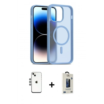 MARSİLYAN™- iPhone 14 Kılıf Siluet Minimal Prime - Siyah Bilvis Hayalet Cam Ekran Koruyucu + Shine Kamera Lens - GS