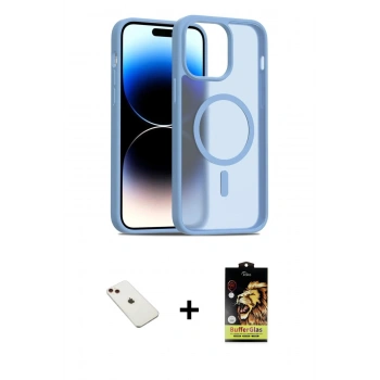 MARSİLYAN™- iPhone 14 Kılıf Siluet Minimal Prime - Siyah Buffer Cam Ekran Koruyucu + Diamond Kamera Lens - KI