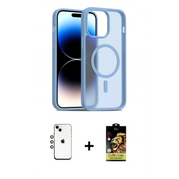 MARSİLYAN™- iPhone 14 Kılıf Siluet Minimal Prime - Siyah Buffer Cam Ekran Koruyucu + Shine Kamera Lens - GI