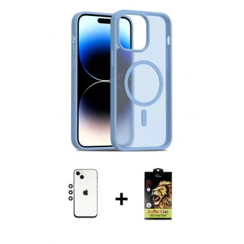 MARSİLYAN™- iPhone 14 Kılıf Siluet Minimal Prime - Siyah Buffer Cam Ekran Koruyucu + Shine Kamera Lens - GS