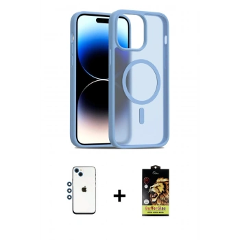 MARSİLYAN™- iPhone 14 Kılıf Siluet Minimal Prime - Siyah Buffer Cam Ekran Koruyucu + Shine Kamera Lens - MI