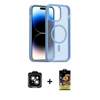 MARSİLYAN™- iPhone 14 Kılıf Siluet Minimal Prime - Siyah Buffer Cam Ekran Koruyucu + PVD Metal Kamera Lens - TU