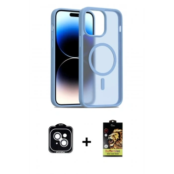 MARSİLYAN™- iPhone 14 Kılıf Siluet Minimal Prime - Siyah Buffer Cam Ekran Koruyucu + PVD Metal Kamera Lens - GS