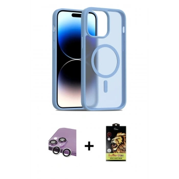 MARSİLYAN™- iPhone 14 Kılıf Siluet Minimal Prime - Siyah Buffer Cam Ekran Koruyucu + Raze Metal Kamera Lens - GS