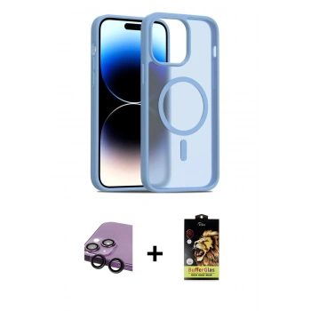 MARSİLYAN™- iPhone 14 Kılıf Siluet Minimal Prime - Siyah Buffer Cam Ekran Koruyucu + Raze Metal Kamera Lens - SH