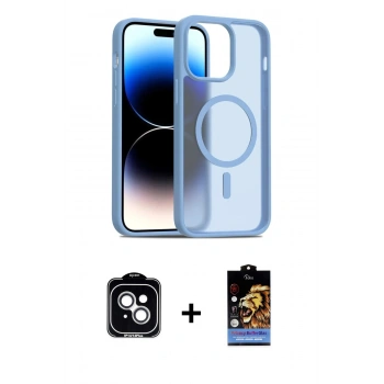 MARSİLYAN™- iPhone 14 Kılıf Siluet Minimal Prime - Siyah Buffer Hayalet Cam Ekran Koruyucu + PVD Metal Kamera Lens - GS