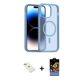 MARSİLYAN™- iPhone 14 Kılıf Siluet Minimal Prime - Siyah Buffer Hayalet Cam Ekran Koruyucu + Diamond Kamera Lens - KI