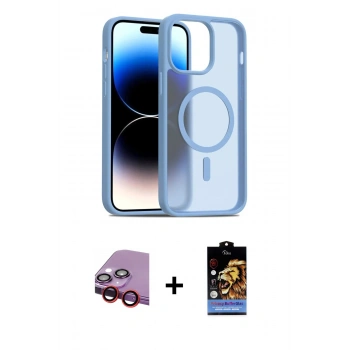 MARSİLYAN™- iPhone 14 Kılıf Siluet Minimal Prime - Siyah Buffer Hayalet Cam Ekran Koruyucu + Raze Metal Kamera Lens - KI
