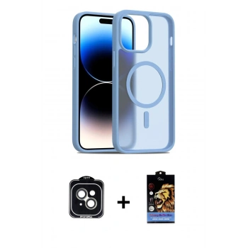 MARSİLYAN™- iPhone 14 Kılıf Siluet Minimal Prime - Siyah Buffer Hayalet Cam Ekran Koruyucu + PVD Metal Kamera Lens - YL