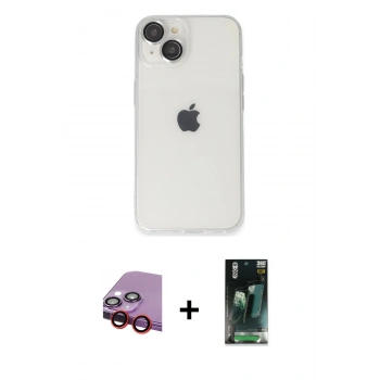 MARSİLYAN™- iPhone 14 Kılıf Ufuk Minimal Özel Seri - Şeffaf 360 Full Body Arka Koruyucu + Raze Metal Kamera Lens - KI
