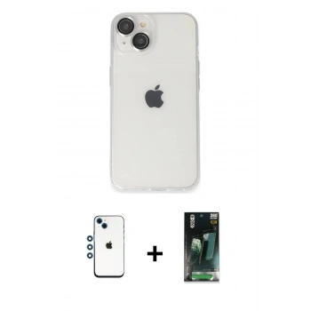 MARSİLYAN™- iPhone 14 Kılıf Ufuk Minimal Özel Seri - Şeffaf 360 Full Body Arka Koruyucu + Shine Kamera Lens - MI