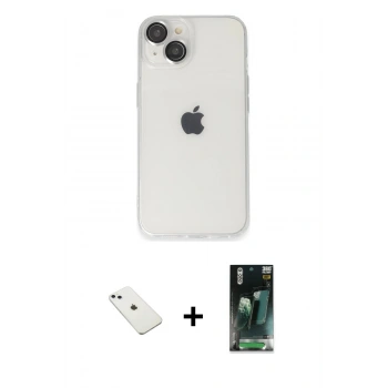 MARSİLYAN™- iPhone 14 Kılıf Ufuk Minimal Özel Seri - Şeffaf 360 Full Body Arka Koruyucu + Diamond Kamera Lens - SABE