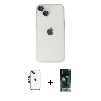 MARSİLYAN™- iPhone 14 Kılıf Ufuk Minimal Özel Seri - Şeffaf 360 Full Body Arka Koruyucu + Shine Kamera Lens - SH