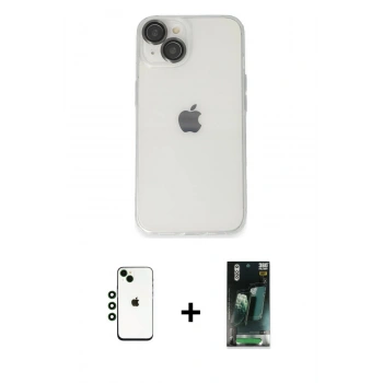 MARSİLYAN™- iPhone 14 Kılıf Ufuk Minimal Özel Seri - Şeffaf 360 Full Body Arka Koruyucu + Shine Kamera Lens - YL
