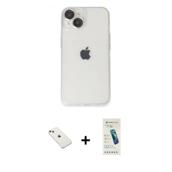 MARSİLYAN™- iPhone 14 Kılıf Ufuk Minimal Özel Seri - Şeffaf Pasifik Cam Ekran Koruyucu + Diamond Kamera Lens - PE