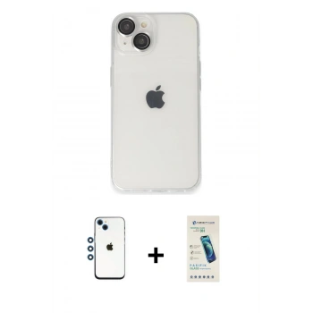 MARSİLYAN™- iPhone 14 Kılıf Ufuk Minimal Özel Seri - Şeffaf Pasifik Cam Ekran Koruyucu + Shine Kamera Lens - MI