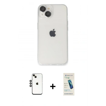 MARSİLYAN™- iPhone 14 Kılıf Ufuk Minimal Özel Seri - Şeffaf Pasifik Cam Ekran Koruyucu + Shine Kamera Lens - SH