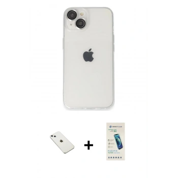 MARSİLYAN™- iPhone 14 Kılıf Ufuk Minimal Özel Seri - Şeffaf Pasifik Cam Ekran Koruyucu + Diamond Kamera Lens - SABE