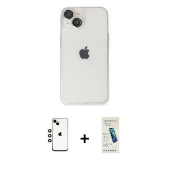 MARSİLYAN™- iPhone 14 Kılıf Ufuk Minimal Özel Seri - Şeffaf Pasifik Cam Ekran Koruyucu + Shine Kamera Lens - YL