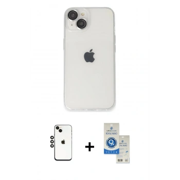 MARSİLYAN™- iPhone 14 Kılıf Ufuk Minimal Özel Seri - Şeffaf Royal Nano Ekran Koruyucu + Shine Kamera Lens - SH