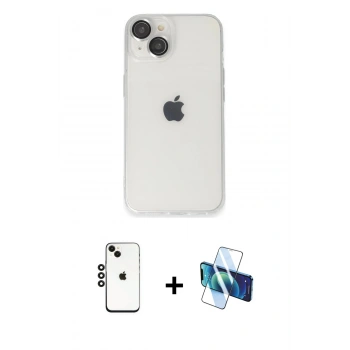 MARSİLYAN™- iPhone 14 Kılıf Ufuk Minimal Özel Seri - Siyah 3D Antistatik Cam Ekran Koruyucu + Shine Kamera Lens - SH