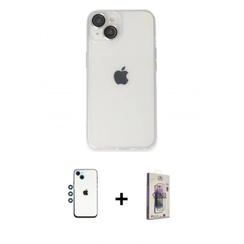 MARSİLYAN™- iPhone 14 Kılıf Ufuk Minimal Özel Seri - Siyah Bilvis 3D Cam Ekran Koruyucu + Shine Kamera Lens - MI