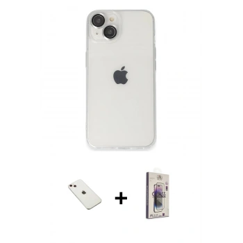 MARSİLYAN™- iPhone 14 Kılıf Ufuk Minimal Özel Seri - Siyah Bilvis 3D Cam Ekran Koruyucu + Diamond Kamera Lens - PE