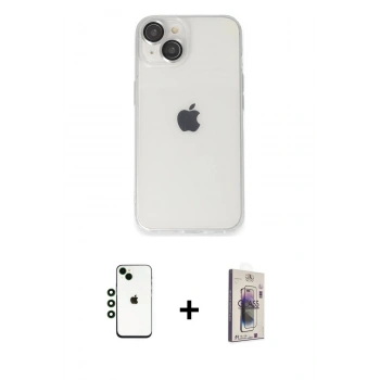 MARSİLYAN™- iPhone 14 Kılıf Ufuk Minimal Özel Seri - Siyah Bilvis 3D Cam Ekran Koruyucu + Shine Kamera Lens - YL