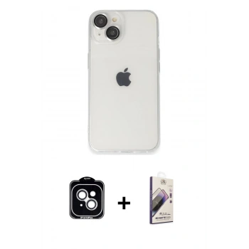 MARSİLYAN™- iPhone 14 Kılıf Ufuk Minimal Özel Seri - Siyah Bilvis 3D Mat Cam Ekran Koruyucu + PVD Metal Kamera Lens - GS