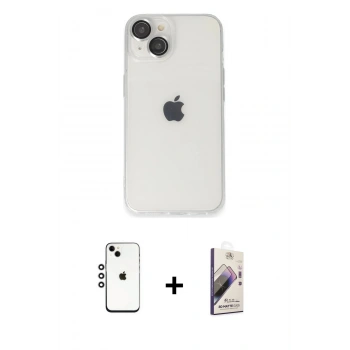 MARSİLYAN™- iPhone 14 Kılıf Ufuk Minimal Özel Seri - Siyah Bilvis 3D Mat Cam Ekran Koruyucu + Shine Kamera Lens - GS