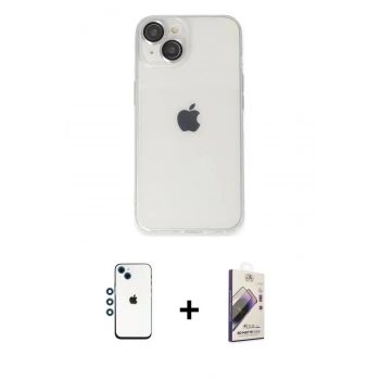 MARSİLYAN™- iPhone 14 Kılıf Ufuk Minimal Özel Seri - Siyah Bilvis 3D Mat Cam Ekran Koruyucu + Shine Kamera Lens - MI