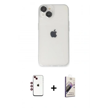 MARSİLYAN™- iPhone 14 Kılıf Ufuk Minimal Özel Seri - Siyah Bilvis 3D Mat Cam Ekran Koruyucu + Shine Kamera Lens - KI