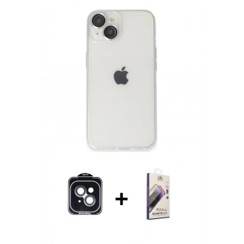 MARSİLYAN™- iPhone 14 Kılıf Ufuk Minimal Özel Seri - Siyah Bilvis 3D Mat Cam Ekran Koruyucu + PVD Metal Kamera Lens - SH