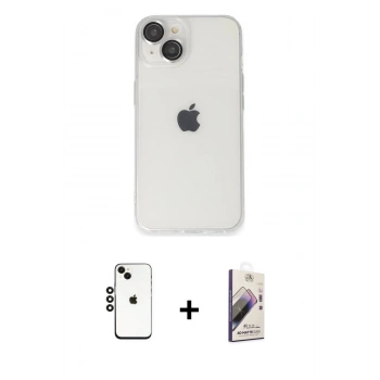 MARSİLYAN™- iPhone 14 Kılıf Ufuk Minimal Özel Seri - Siyah Bilvis 3D Mat Cam Ekran Koruyucu + Shine Kamera Lens - SH