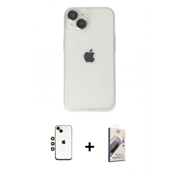 MARSİLYAN™- iPhone 14 Kılıf Ufuk Minimal Özel Seri - Siyah Bilvis 3D Mat Cam Ekran Koruyucu + Shine Kamera Lens - YL