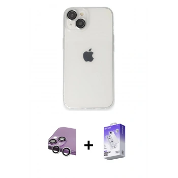 MARSİLYAN™- iPhone 14 Kılıf Ufuk Minimal Özel Seri - Siyah Bilvis 5in1 3D Magic Cam Ekran Koruyucu + Raze Metal Kamera Lens - GS