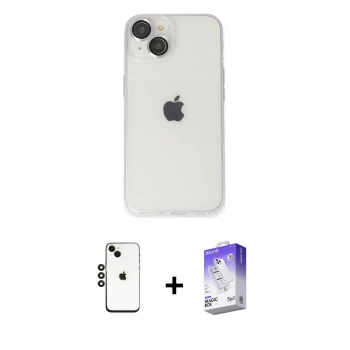 MARSİLYAN™- iPhone 14 Kılıf Ufuk Minimal Özel Seri - Siyah Bilvis 5in1 3D Magic Cam Ekran Koruyucu + Shine Kamera Lens - SH