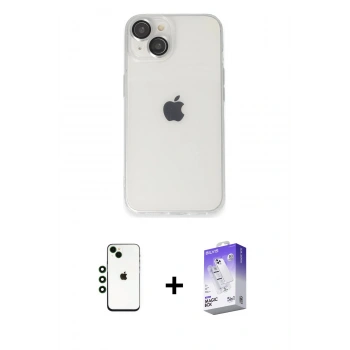 MARSİLYAN™- iPhone 14 Kılıf Ufuk Minimal Özel Seri - Siyah Bilvis 5in1 3D Magic Cam Ekran Koruyucu + Shine Kamera Lens - YL