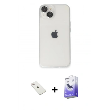 MARSİLYAN™- iPhone 14 Kılıf Ufuk Minimal Özel Seri - Siyah Bilvis 5in1 5D Magic Hayalet Cam Ekran Koruyucu + Diamond Kamera Lens - PE