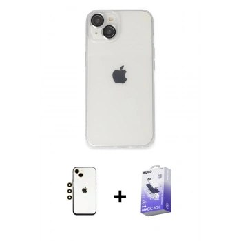 MARSİLYAN™- iPhone 14 Kılıf Ufuk Minimal Özel Seri - Siyah Bilvis 5in1 5D Magic Hayalet Cam Ekran Koruyucu + Shine Kamera Lens - GD