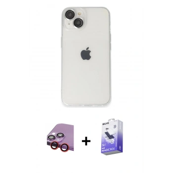 MARSİLYAN™- iPhone 14 Kılıf Ufuk Minimal Özel Seri - Siyah Bilvis 5in1 5D Magic Hayalet Cam Ekran Koruyucu + Raze Metal Kamera Lens - KI
