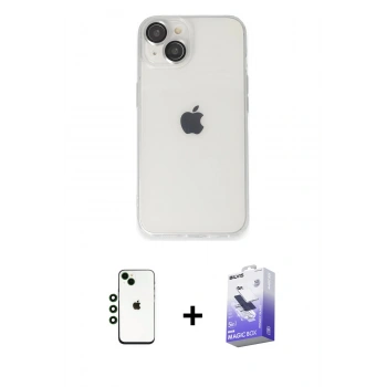 MARSİLYAN™- iPhone 14 Kılıf Ufuk Minimal Özel Seri - Siyah Bilvis 5in1 5D Magic Hayalet Cam Ekran Koruyucu + Shine Kamera Lens - YL