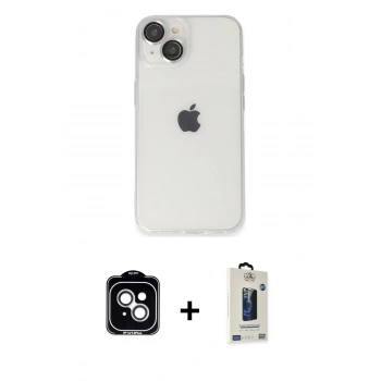 MARSİLYAN™- iPhone 14 Kılıf Ufuk Minimal Özel Seri - Siyah Bilvis Hayalet Cam Ekran Koruyucu + PVD Metal Kamera Lens - GS