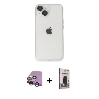 MARSİLYAN™- iPhone 14 Kılıf Ufuk Minimal Özel Seri - Siyah Bilvis Hayalet Cam Ekran Koruyucu + Raze Metal Kamera Lens - MR