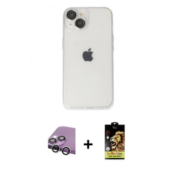 MARSİLYAN™- iPhone 14 Kılıf Ufuk Minimal Özel Seri - Siyah Buffer Cam Ekran Koruyucu + Raze Metal Kamera Lens - GS