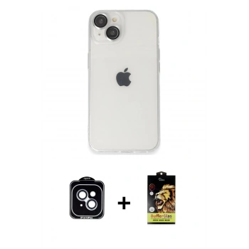 MARSİLYAN™- iPhone 14 Kılıf Ufuk Minimal Özel Seri - Siyah Buffer Cam Ekran Koruyucu + PVD Metal Kamera Lens - MI