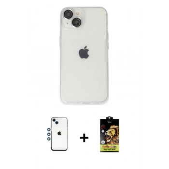 MARSİLYAN™- iPhone 14 Kılıf Ufuk Minimal Özel Seri - Siyah Buffer Cam Ekran Koruyucu + Shine Kamera Lens - MI