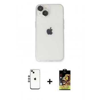 MARSİLYAN™- iPhone 14 Kılıf Ufuk Minimal Özel Seri - Siyah Buffer Cam Ekran Koruyucu + Shine Kamera Lens - GS
