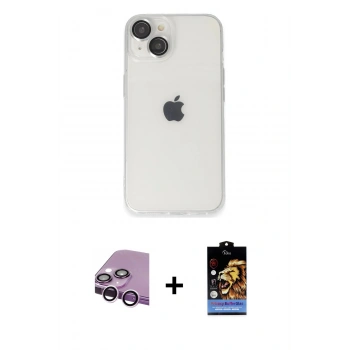 MARSİLYAN™- iPhone 14 Kılıf Ufuk Minimal Özel Seri - Siyah Buffer Hayalet Cam Ekran Koruyucu + Raze Metal Kamera Lens - MR