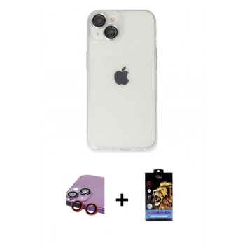 MARSİLYAN™- iPhone 14 Kılıf Ufuk Minimal Özel Seri - Siyah Buffer Hayalet Cam Ekran Koruyucu + Raze Metal Kamera Lens - KI